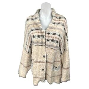 Free People Fair Weather Cream Fuzzy Knit Long Sleeve Cardigan Sweater Top Sz L